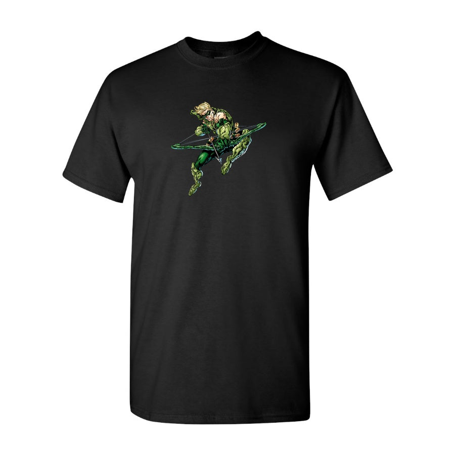Men's Green Arrow Cotton T-Shirt - Black