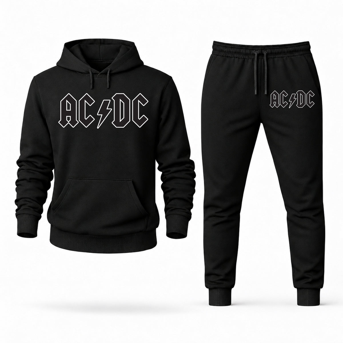 Men's AC-DC Hoodie Joggers Set - Black digital placement mockup