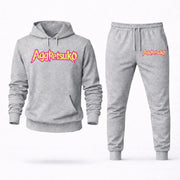 Men's Aggretsuko Hoodie Joggers Set - Grey digital placement mockup
