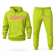 Men's Aggretsuko Hoodie Joggers Set - Lime Green digital placement mockup