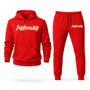 Men's Aggretsuko Hoodie Joggers Set - Red digital placement mockup