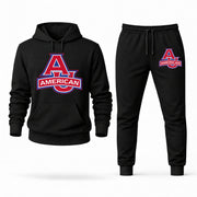 Men's American Hoodie Joggers Set - Black digital placement mockup