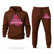 Men's American Hoodie Joggers Set - Brown digital placement mockup