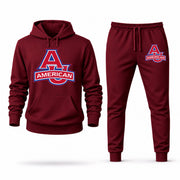Men's American Hoodie Joggers Set - Burgundy digital placement mockup