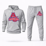 Men's American Hoodie Joggers Set - Grey digital placement mockup