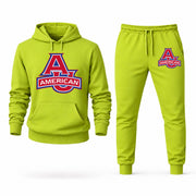 Men's American Hoodie Joggers Set - Lime Green digital placement mockup