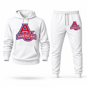Men's American Hoodie Joggers Set - White digital placement mockup