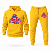 Men's American Hoodie Joggers Set - Yellow digital placement mockup