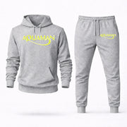 Men's Aquaman Hoodie Joggers Set in Grey; digital artwork placement mockup
