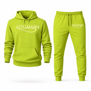 Men's Aquaman Hoodie Joggers Set in Lime Green; digital artwork placement mockup