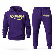 Men's Aquaman Hoodie Joggers Set in Purple; digital artwork placement mockup