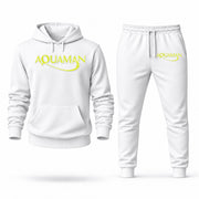 Men's Aquaman Hoodie Joggers Set in White; digital artwork placement mockup