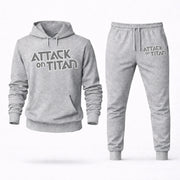 Men's Attack on Titan Hoodie Joggers Set - Grey digital placement mockup