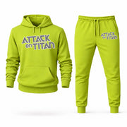 Men's Attack on Titan Hoodie Joggers Set - Lime Green digital placement mockup