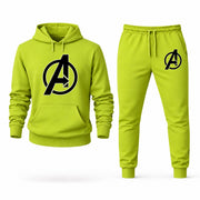 Men's Avengers Hoodie Joggers Set in Lime Green; digital artwork placement mockup