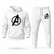 Men's Avengers Hoodie Joggers Set in White; digital artwork placement mockup