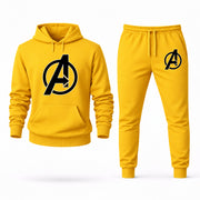 Men's Avengers Hoodie Joggers Set in Yellow; digital artwork placement mockup