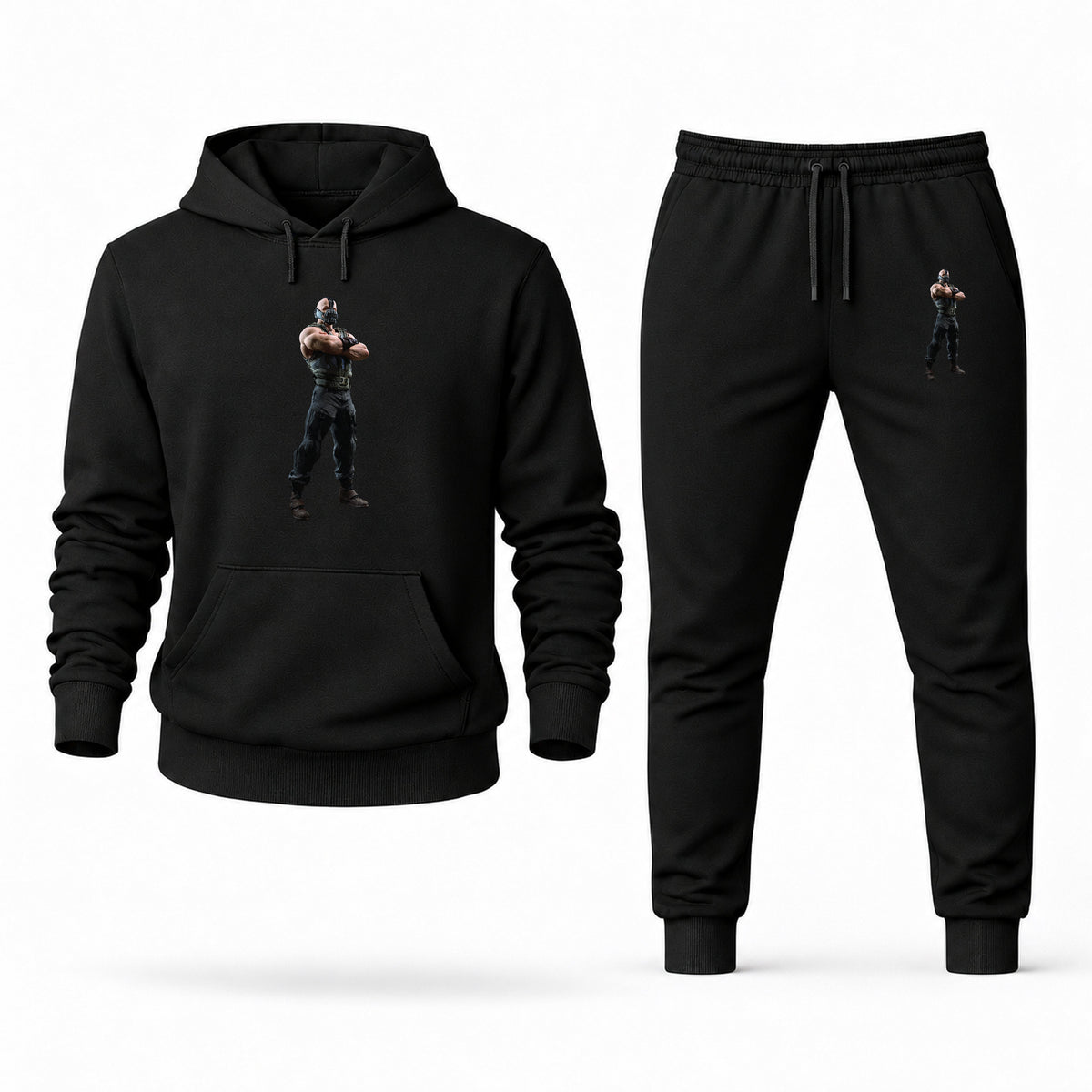 Men's Bane Hoodie Joggers Set in Black; digital artwork placement mockup
