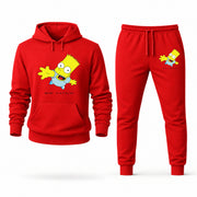 Men's Bart Simpson Hoodie Joggers Set - Red digital placement mockup