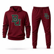 Men's Baylor Hoodie Joggers Set in Burgundy; digital artwork placement mockup