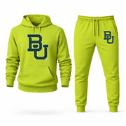Men's Baylor Hoodie Joggers Set in Lime Green; digital artwork placement mockup