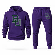 Men's Baylor Hoodie Joggers Set in Purple; digital artwork placement mockup