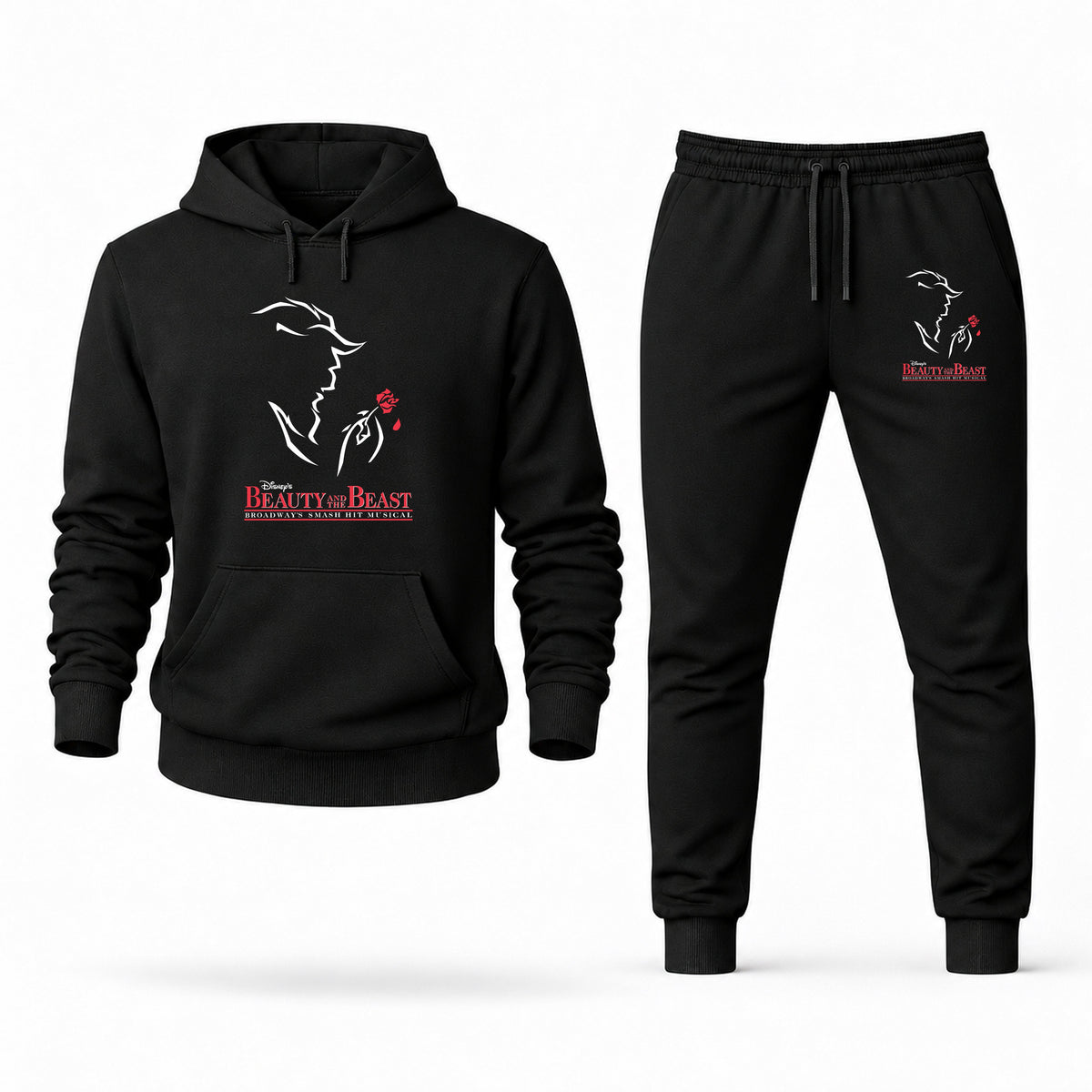 Men's Beauty and the Beast Hoodie Joggers Set - Black digital placement mockup