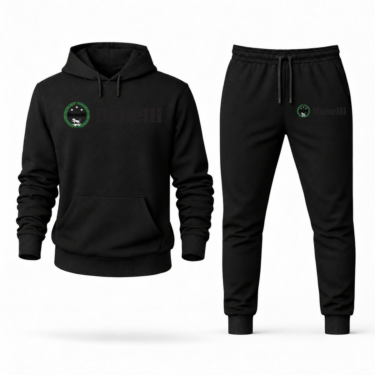 Men's Benelli Hoodie Joggers Set - Black digital placement mockup