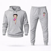 Men's Betty Boop Hoodie Joggers Set - Grey digital placement mockup