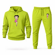 Men's Betty Boop Hoodie Joggers Set - Lime Green digital placement mockup