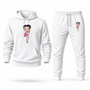 Men's Betty Boop Hoodie Joggers Set - White digital placement mockup