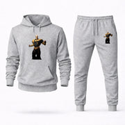 Men's Black Adam Hoodie Joggers Set in Grey; digital artwork placement mockup