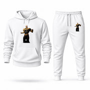 Men's Black Adam Hoodie Joggers Set in White; digital artwork placement mockup