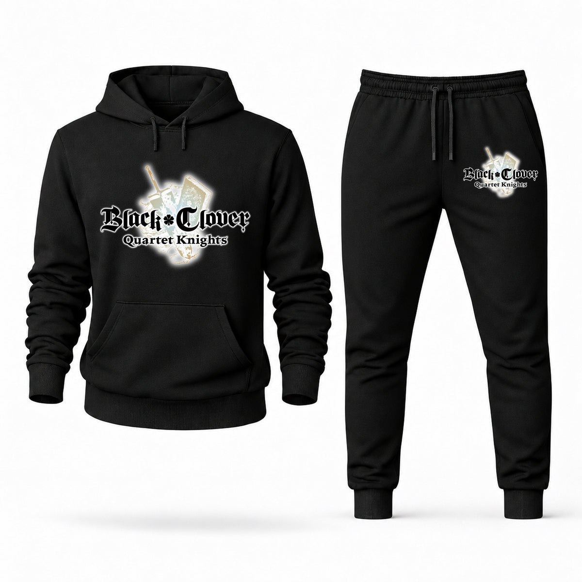 Men's Black Clover Hoodie Joggers Set - Black digital placement mockup
