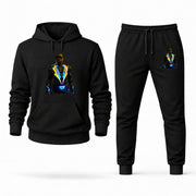 Men's Black Lightning Hoodie Joggers Set in Black; digital artwork placement mockup