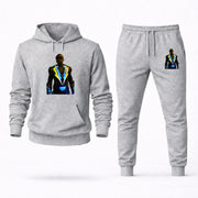 Men's Black Lightning Hoodie Joggers Set in Grey; digital artwork placement mockup