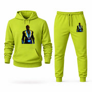 Men's Black Lightning Hoodie Joggers Set in Lime Green; digital artwork placement mockup