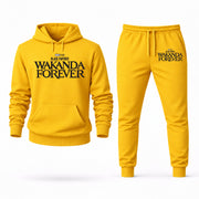 Men's Black Panther Hoodie Joggers Set in Yellow; digital artwork placement mockup