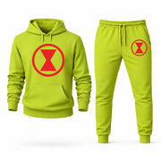Men's Black Widow Hoodie Joggers Set - Lime Green digital placement mockup
