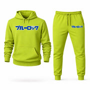 Men's Blue Lock Hoodie Joggers Set - Lime Green digital placement mockup