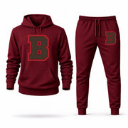 Men's Brown Hoodie Joggers Set - Burgundy digital placement mockup