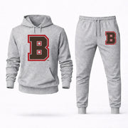 Men's Brown Hoodie Joggers Set - Grey digital placement mockup