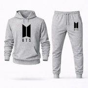 Men's BTS Hoodie Joggers Set - Grey digital placement mockup