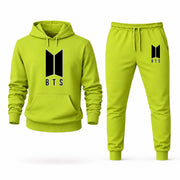 Men's BTS Hoodie Joggers Set - Lime Green digital placement mockup