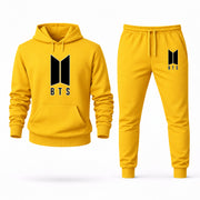 Men's BTS Hoodie Joggers Set - Yellow digital placement mockup
