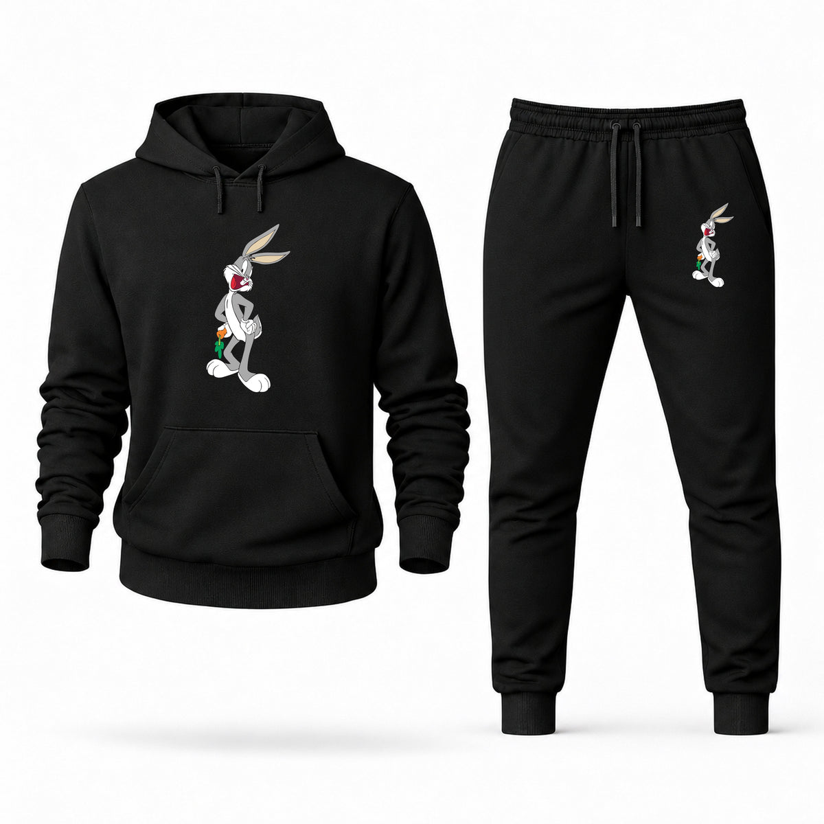 Men's Bugs Bunny Hoodie Joggers Set - Black digital placement mockup