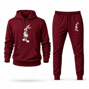 Men's Bugs Bunny Hoodie Joggers Set - Burgundy digital placement mockup