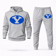 Men's BYU Hoodie Joggers Set - Grey digital placement mockup