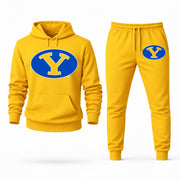Men's BYU Hoodie Joggers Set - Yellow digital placement mockup