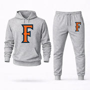 Men's Cal State Fullerton Hoodie Joggers Set - Grey digital placement mockup